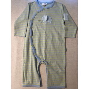 Boutique Le Top Baby Romper Pajamas 9 mth Blue Green Stripe Elephant Snap Front